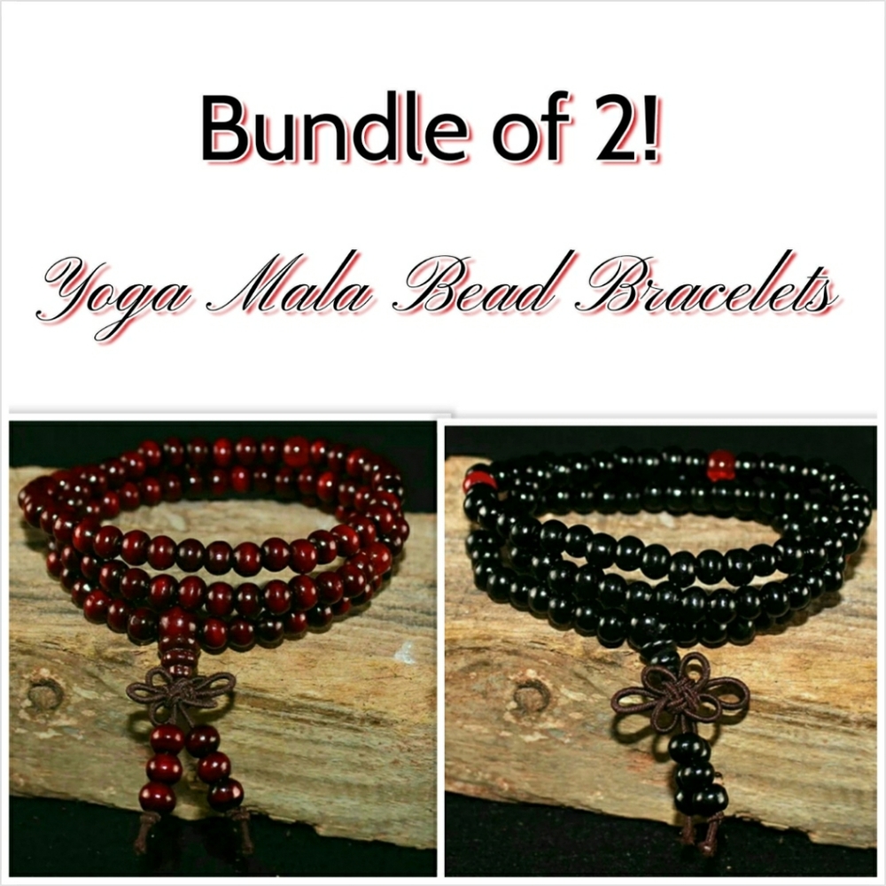 2 Yoga Meditation Mala Bead Sandalwood Bracelets Wood Beaded Counting Red Black